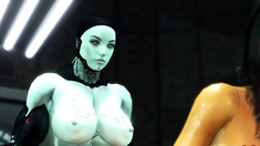 Hot futanari sex android fucks a young hottie in sci-fi lab