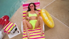 Sexy teen Katie Kush posing by the pool