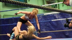 Two insatiable young lesbians get into a ring and get naughty