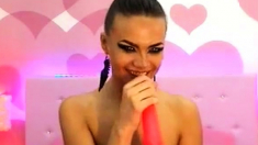 Pink dildo deepthroating by a hot chick DTD