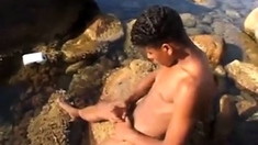 Tunisian twink wanks his BIG Arab dick near the beach